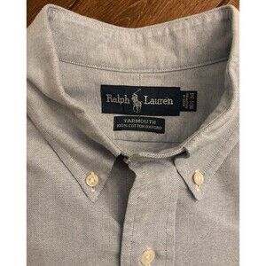 Ralph Lauren Mens Button Down Shirt Yarmouth 16.5 34 Blue Pinpoint Oxford Cotton